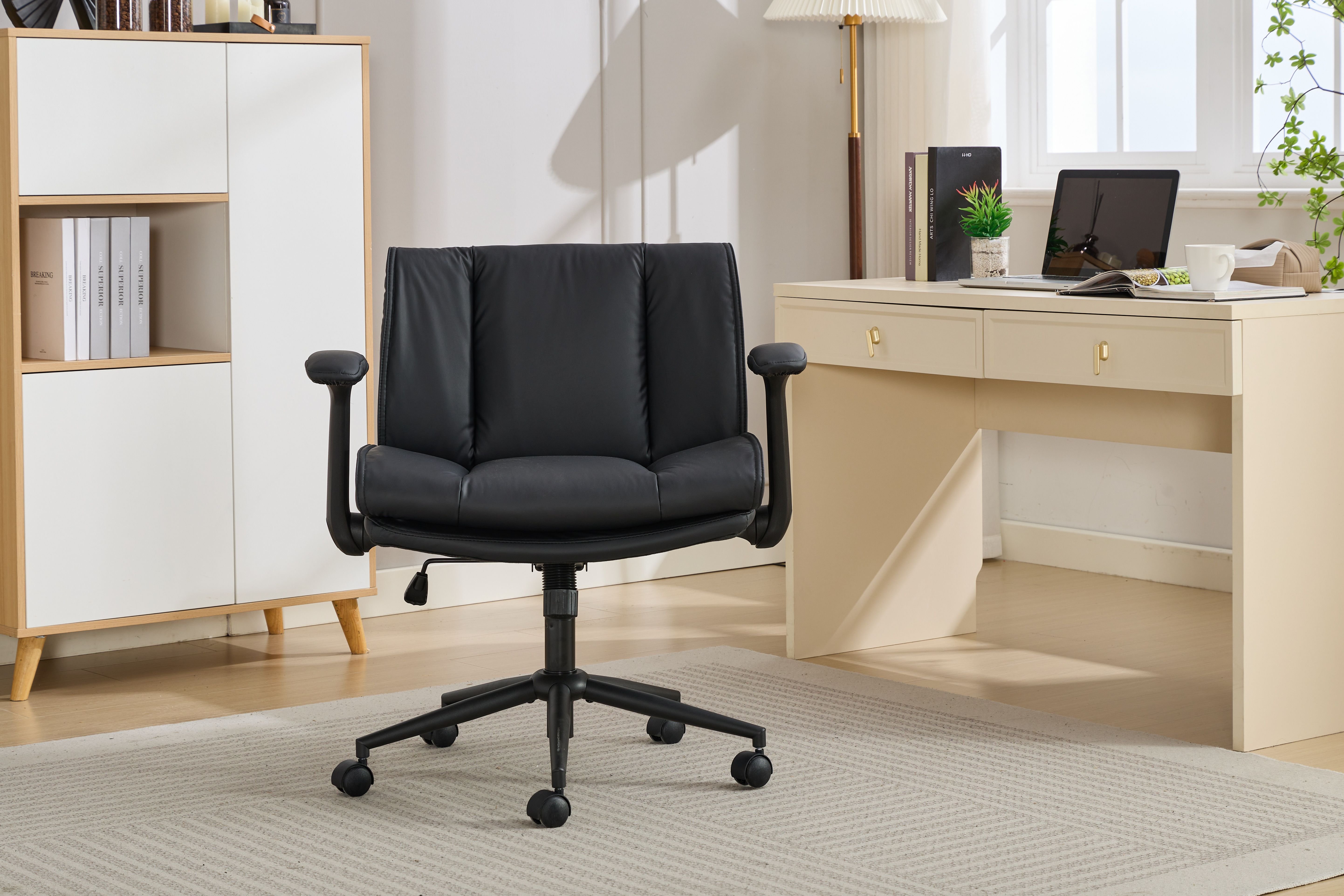 Leather Criss Cross Chair with Flip-Up Armrests, Cross Legged Office ...