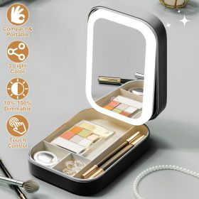 1Pc Portable Travel Makeup Bag With LED Mirror Rechargeable Beauty Mirror With 3 Color Light Dimmable Brightness Waterproof Cosmetic Bag With 4 C (Option: Black)