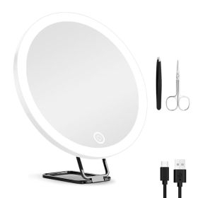 White-Black Options -- 1Pc 30X Magnifying Mirror With Light 3 Colors Dimmable Brightness Included Tweezer Scissor Travel Magnifying Makeup Mirror (Option: white)