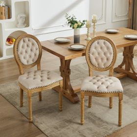 French Style Solid Wood Frame Dining Chair,Set of 2 (Color: beige, Material: Velvet)