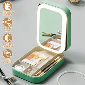 1Pc Portable Travel Makeup Bag With LED Mirror Rechargeable Beauty Mirror With 3 Color Light Dimmable Brightness Waterproof Cosmetic Bag With 4 C (Option: Green)